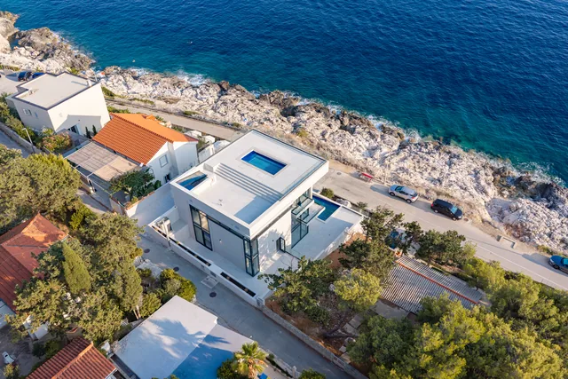 Aerial view of Villa Infinity beside the Adriatic